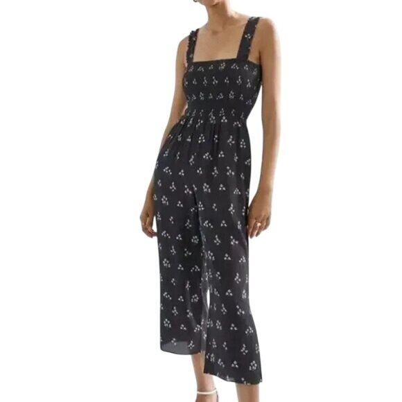 Wilfred Black Floral Chianti Smocked Sleeveless Crop Jumpsuit Womens Size Small